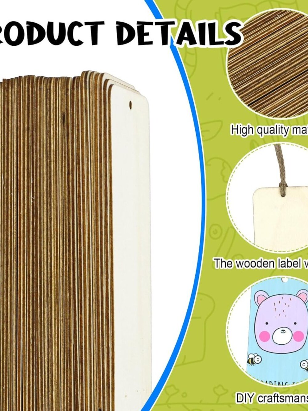 120 PCS Wood Blank Bookmarks Set with 10M Rope - Picture 4 of 7